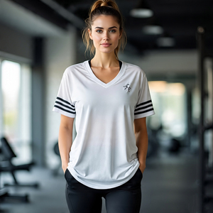 T-shirt à épaules tombantes pour femmes Oversize V-Neck Baggy Gym Fitness Wear T Shirt Femmes 100% Polyester Oversize Tee Shirt Ladies - Product Image 6