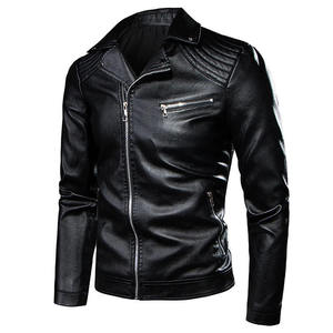 Blouson en cuir pour homme coupe classique, style moto et motard, en toile et cuir de vache pour l'hiver - Product Image 1