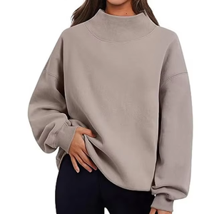 Bas quantité minimale de commande meilleure vente femmes col montant 100% coton matériel léger pull Style personnalisé Logo impression OEM Service - Product Image 2
