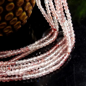100% Natural Strawberry Quartz Faceted Sphere Beads 13 Inch 2MM <b>Ball</b> Rondelle Roundel Loose Pink Crystal Stone Necklace Making - Product Image 1