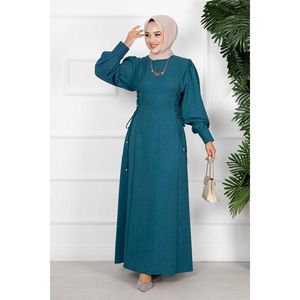 Robe en lin avec liens latéraux Turquoise - Product Image 1