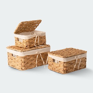 Boîte de rangement pour linge tissée au prix d'usine, panier naturel à couvercle, conteneur en jacinthe d'eau - Product Image 2