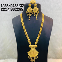 Nouvelle Collection : Parure Collier Longue Mariée avec Boucles d'Oreilles, Plaqué Or 18K, Chaîne Fleurie, Bijoux en Laiton pour Femmes et Filles