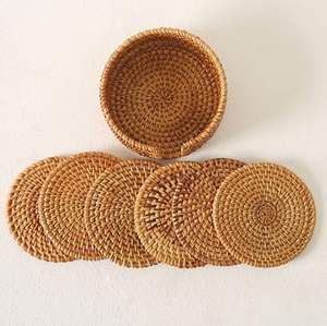 Handwoven Rattan Round <b>Coasters</b> with Holder Pottery Insulated Heat <b>Woven</b> Placemats Eco-Friendly <b>Coaster</b> Set - Product Image 3