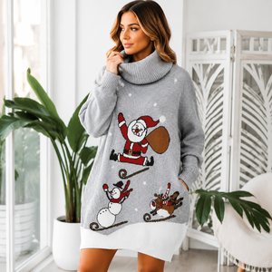 FNJIA Women's <strong>Christmas</strong> Sweater <strong>Dress</strong> Snowman Jacquard Turtleneck Sweater Knit Long Sleeve Gray Holiday Pullover Winter <strong>Dress</strong> - Product Image 2