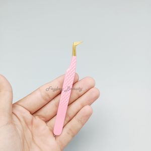 Pinzas de extensión de pestañas de acero inoxidable profesional de alta calidad, fabricante personalizado, punta de fibra, Color rosa - Product Image 5