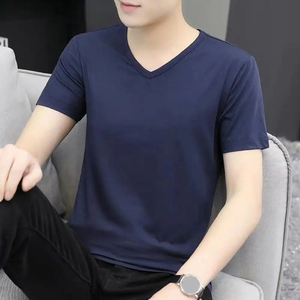 Camiseta de manga corta con cuello en V para hombre, camiseta informal de seda helada para hombre, Top de Color sólido, Jersey ajustado, uso diario, Top deportivo juvenil para adolescentes - Product Image 3