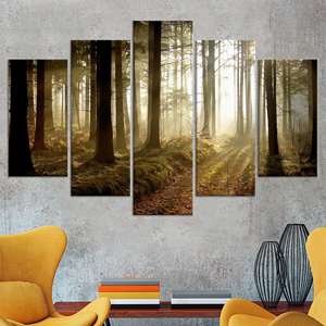 Impresión en lienzo de caminos de bosque en la puesta de sol: decoración elegante para casa de campo, juego de 5 lienzos Mx - Product Image 1