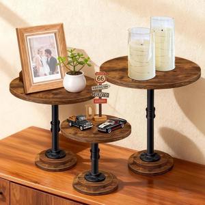 Support à gâteau rond en bois et métal, best-seller, avec piétement en tuyau de fer noir, pour buffet et présentation de nourriture lors de fêtes - Product Image 1