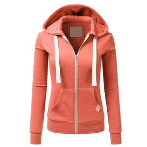 <b>Women's</b> Light <b>Blue</b> Zip-Up Hoodie Regular Fit Cotton <b>Fleece</b> Knitted Casual Autumn Wear Breathable Solid Color Front Logo - Product Image 4