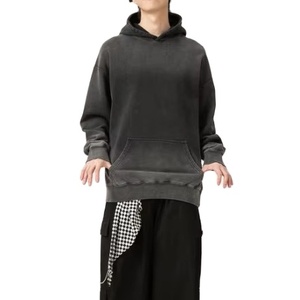 เสื้อมีฮู้ดผ้าฝ้ายฟอกสีไล่ระดับสี2025โอเวอร์ไซซ์เสื้อมีฮู้ดแบบสวมหัวสีล้วนทรงโอเวอร์ไซส์ - Product Image 1