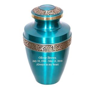 Urna de cremación de ceniza verde azulado Una hermosa urna para un hombre o una mujer Se puede grabar Increíble mano de obra brillante - Product Image 1