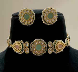 Conjunto de Gargantilla y Aretes de Lujo con Moissanita Chapada en Oro de Latón de Primera Calidad, Colección para Bodas, para Mujer - Product Image 1