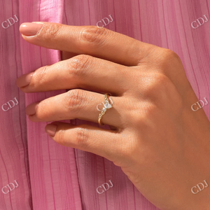 Anillo de compromiso Vintage de diamante cultivado en forma de pera para mujer, banda de cuentas de oro amarillo para conjunto de puntas certificadas, joyería personalizada - Product Image 4