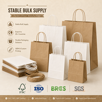 Bolsa de Papel con Asas Retorcidas, Venta al por Mayor, Reciclable, Kraft, para Compras, con Logotipo Personalizado, para Cadenas de Panaderías, Restaurantes, Suministros de Empaque