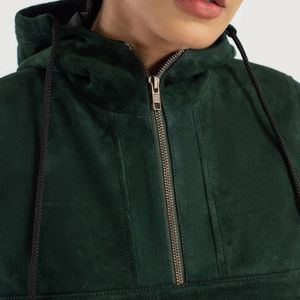Veste pull en daim à capuche verte personnalisée de haute qualité pour hommes col montant hiver professionnel OEM Service avant Logo - Product Image 3
