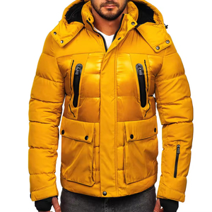 Veste matelassée décontractée en toile unie pour homme, nouveau style, fermeture éclair sur le devant, doublure thermique, coupe-vent, respirante, col montant chauffant - Product Image 3