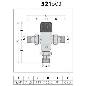 CA <b>Thermostatic</b> Mixer with Check Valves 3/4 Inch 30-65 Degrees C Adjustable <b>Control</b> Valves - Product Image 3