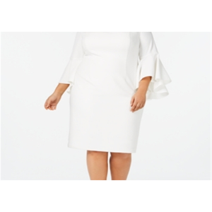 Robe en crêpe Calvin Klein pour femmes grandes tailles, épaules dénudées, blanche, tailles 22W XL 5XL, longueur genoux, taille naturelle - Product Image 2