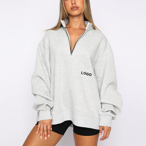 2025 logo personnalisé femmes casual premium sweats à capuche surdimensionné coton biologique demi-zip sweat pour les femmes - Product Image 1