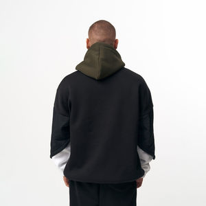 Sweat à capuche Streetwear d'hiver pour hommes 100% coton coupe régulière tissu français sérigraphié brodé Logo poche coupe-vent OEM - Product Image 5