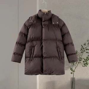 เสื้อพาร์เก็ตมีฮู้ดเข้ารูปยาวปานกลางสำหรับผู้หญิงอบอุ่นในฤดูหนาวเสื้อแจ็คเก็ตบุนวมแขนยาวสีทึบทำจากผ้าฝ้ายเนื้อแกะ - Product Image 1