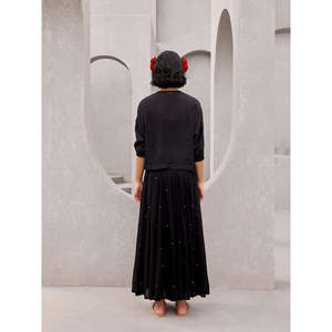 Bohemian Bow Collar <b>Top</b> <b>and</b> <b>Skirt</b> Set-Woven Cotton Blend Summer Autumn Casual - Product Image 5