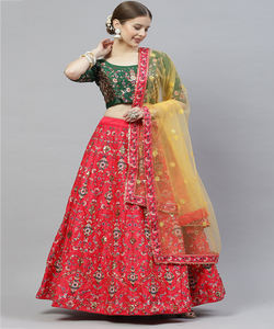 À la mode rayonne coton broderie miroir travail lehenga choli avec dupatta fête porter prix de gros ethnique vêtement alphanumero - Product Image 3
