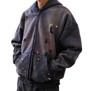 Stone Acid Washed Hoddie Algodón de alta calidad Sun Faded Hoodie Distressed Paint Splatter Zip Up Hoodie para hombres Servicio OEM - Product Image 5