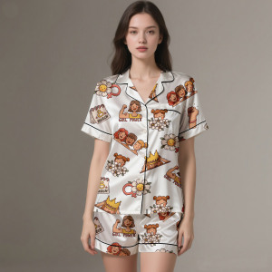 Premium Digital Printed <b>Silk</b> Satin Pajamas Lightweight & Breathable Spring/Autumn Customizable Summer Set - Product Image 2