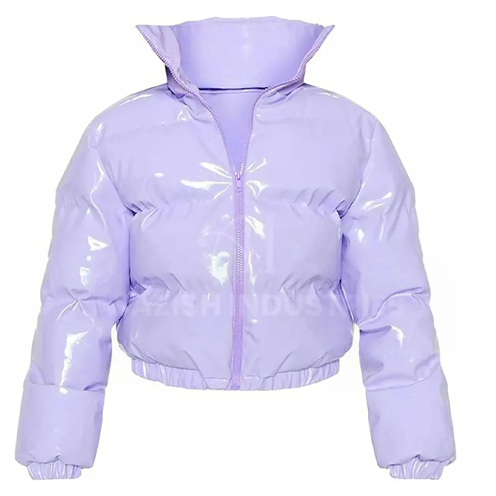 Wholesale cheap prices color shiny oversize cropped puffer jacket women's bubble jacket collar women's bubble coats