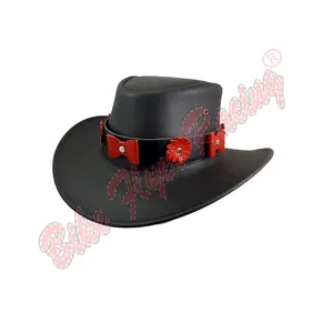 Topi koboi gaya Barat dengan pita merah topi koboi barat topi pria untuk topi Jazz Cowgirl pria