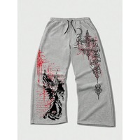 Pantalones Casuales de Invierno para Hombre, Estilo Hip Hop, a la Moda, Cómodos, de Pierna Recta, con Forro Polar, Cintura Elástica, Diseño Arrugado y Pintado