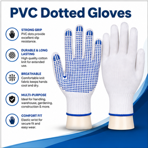Gants de travail en coton flexible à pois, surface de paume lisse, design antidérapant, respirants, usage général, sans poudre, matériau sûr - Product Image 6