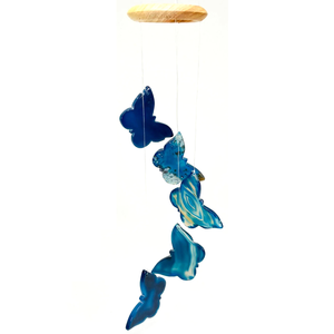 Carillon éolien en forme de papillon Arts décoratifs Artisanat Tranches d'agate bleue Gravé Sculpture Cristal coloré naturel pour la décoration intérieure - Product Image 1