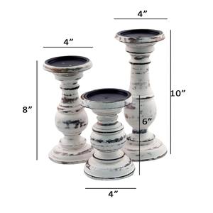 Ensemble de 3 bougeoirs de pilier en bois de Noël blanc élégant rustique pour ambiance festive bougeoir élégant pour décorations - Product Image 2