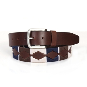 Cinturón de Cuero Polo de Alta Calidad, Azul Nevi, Rosa Bebé, Blanco, Bordado a Mano, Hebilla Plateada, Diseño Personalizado para Jinetes Deportivos - Product Image 1