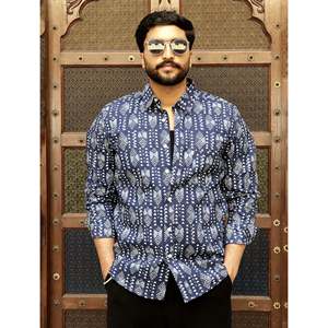 Camisa Casual Azul 100% Algodón Estampada con Mangas Largas, Tela Popelina Transpirable, Diseño Floral de Puntos, Talla 6XL, Prenda de Moda ODM - Product Image 4