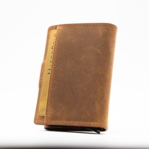 Hot Pick Castello hommes mince portefeuille intelligent de haute qualité Crazy Horse cuir Vintage RFID aluminium porte-cartes marron clair Polyester - Product Image 3