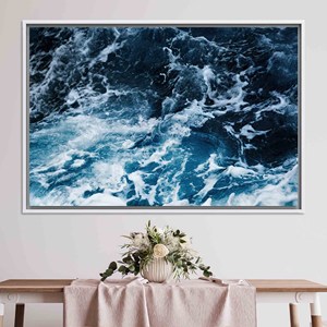 Impresión en Lienzo de Estilo Costero Moderno: Elegante Arte Mural 3D de Olas del Océano, Lienzo con Marco Blanco - Product Image 1