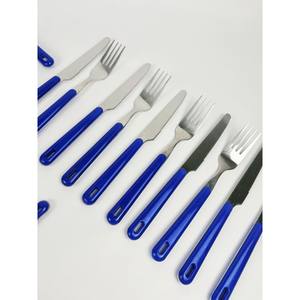 Juego de cubiertos de acero inoxidable Vintage 1970s, 22 piezas | Asas de plástico Azul | Juego de cubiertos retro moderno de mediados de siglo - Product Image 2