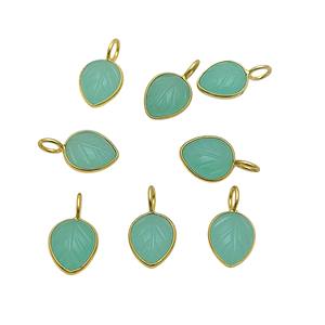 Colgante de piedras preciosas Aqua Calcedonia de plata 925 al por mayor, abalorio chapado en oro, tallado de hojas, estilo religioso católico, piedra principal Unisex - Product Image 3