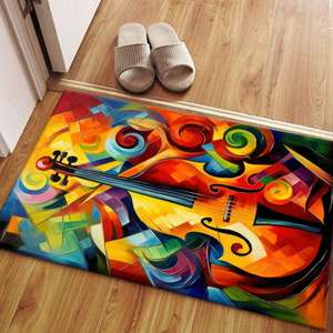 Alfombra Abstracta con Diseño de Violonchelo - Alfombra Estampada Colorida, Alfombra con Arte Musical de Violonchelo, Alfombra de Chenilla - Product Image 4