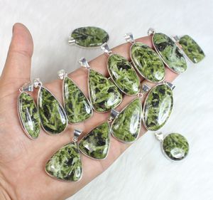 Haute Qualité Unisexe Chinois Écriture Jaspe Gemstone Pendentif Argent Plaqué Mix Forme Lunette Collier avec Vert Jaspe Pierre Pe - Product Image 1