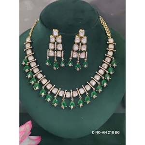 Moissanite <b>Necklace</b> & Earring Set SKU an 218 BG/D-4 Pear Cut Gold Plated Luxury Women's Jewelry for Wedding Occasions - Product Image 2
