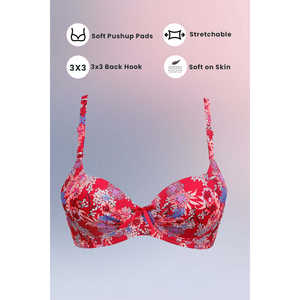 Soutien-gorge froissé à fleurs rouge-Rembourré à bretelles florales extensibles - Product Image 3