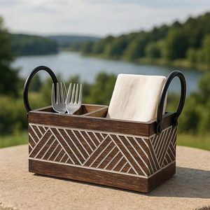 Versatile Wooden Cutlery <b>Holder</b> For Storing <b>Utensils</b> In <b>Kitchen</b> Dining Table Or Outdoor Picnic Setup - Product Image 3