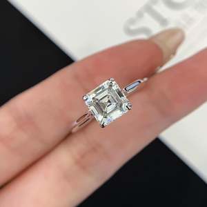 Anillo de Compromiso con Certificado IGI, Corte Asscher, 2.20ct, Diamante Cultivado en Laboratorio, Color EF, Claridad VS, Tallo Catedral con Solitario, para Boda - Product Image 2