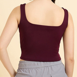 Nueva llegada personalizada de las mujeres camiseta sin mangas liso patrón sólido deportes Fitness OEM servicio corto largo Tops Color sólido - Product Image 2