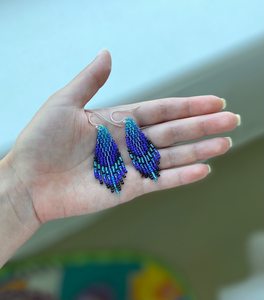 Pendientes de cuentas bohemias con diseño turquesa y flecos en cascada MS artesanía cuentas de vidrio regalo de joyería - Product Image 2